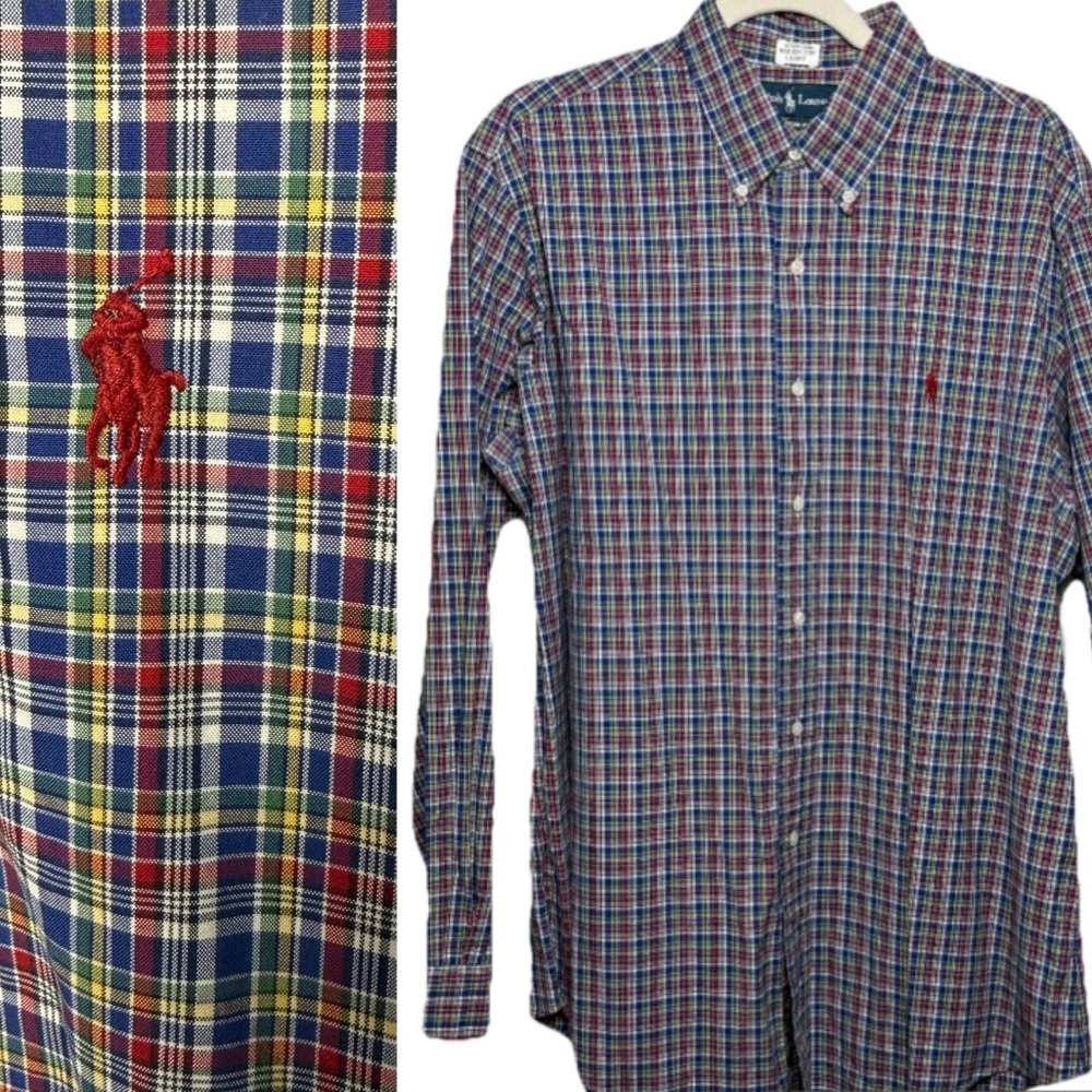 Ralph Lauren Custom Fit Button Down Shirt Men's XL Plaid Preppy Classic Spring